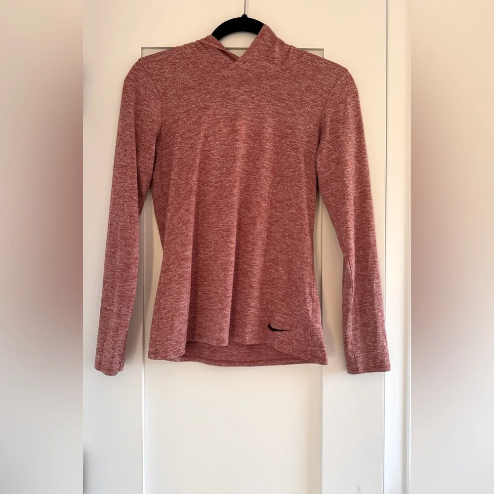 Nike Womens Dri Fit Hooded Running Pullover Top Heathered Marl Red Size XS EUC